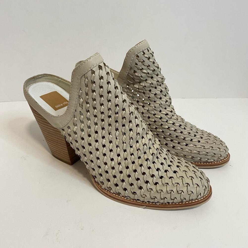 Dolce Vita Hudson Heeled Mules Slip On Block Heel Cream Size 10